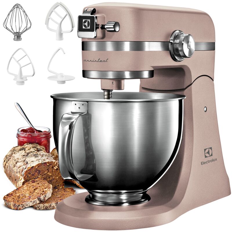 foto del prodotto electrolux ekm5570 impastatrice planetaria in acciaio inox, motore 1200w e 10 velocit , con frusta e coperchio, 360x370x210mm, sabbia