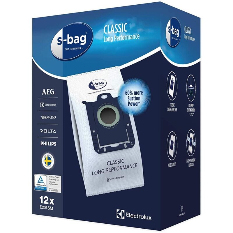 foto del prodotto electrolux lot de 12 sacs s bag e201sm long performance pour aspirateur philips aeg tornado r f 9001684811