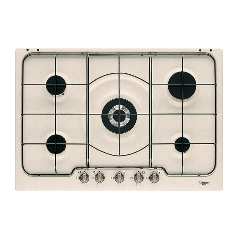foto del prodotto electrolux piano cottura a gas serie 300 soft line 75cm. colore del prodotto sabbia, posizionamento dell apparecchio da incasso, dimensione della