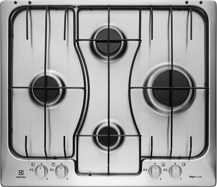 foto del prodotto electrolux rgg 6242 lox piano cottura nero, acciaio inossidabile da incasso gas 4 fornello i 