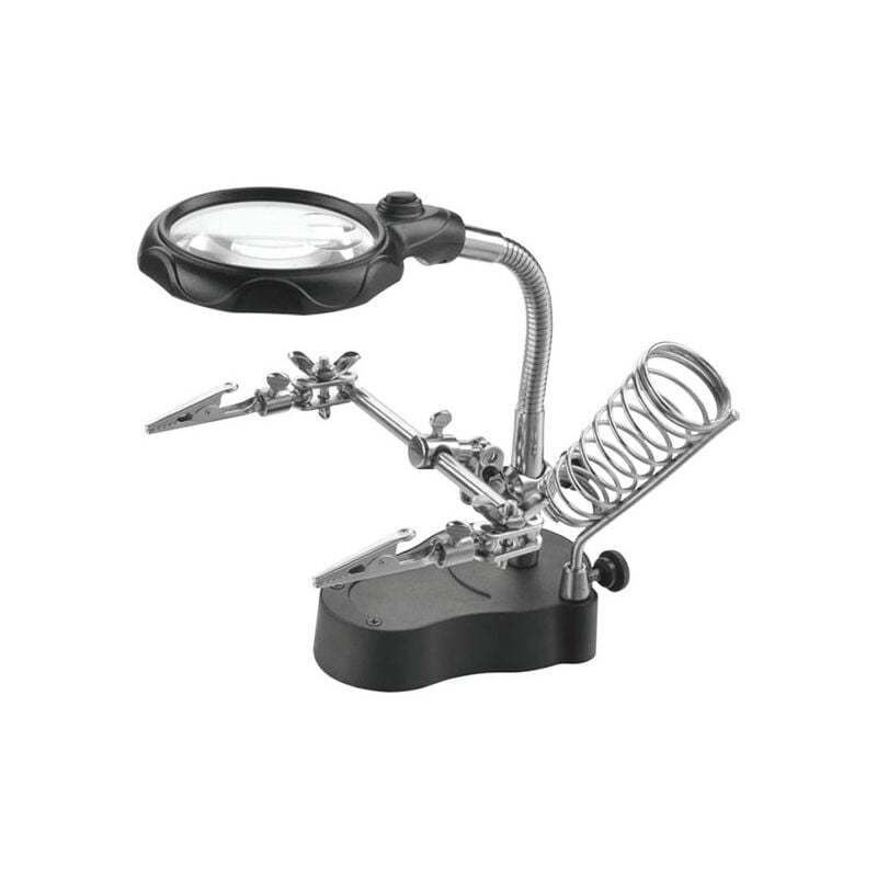 foto del prodotto electron terza mano con lente di ingrandimento, illuminazione led e portasaldatore zd 162 2