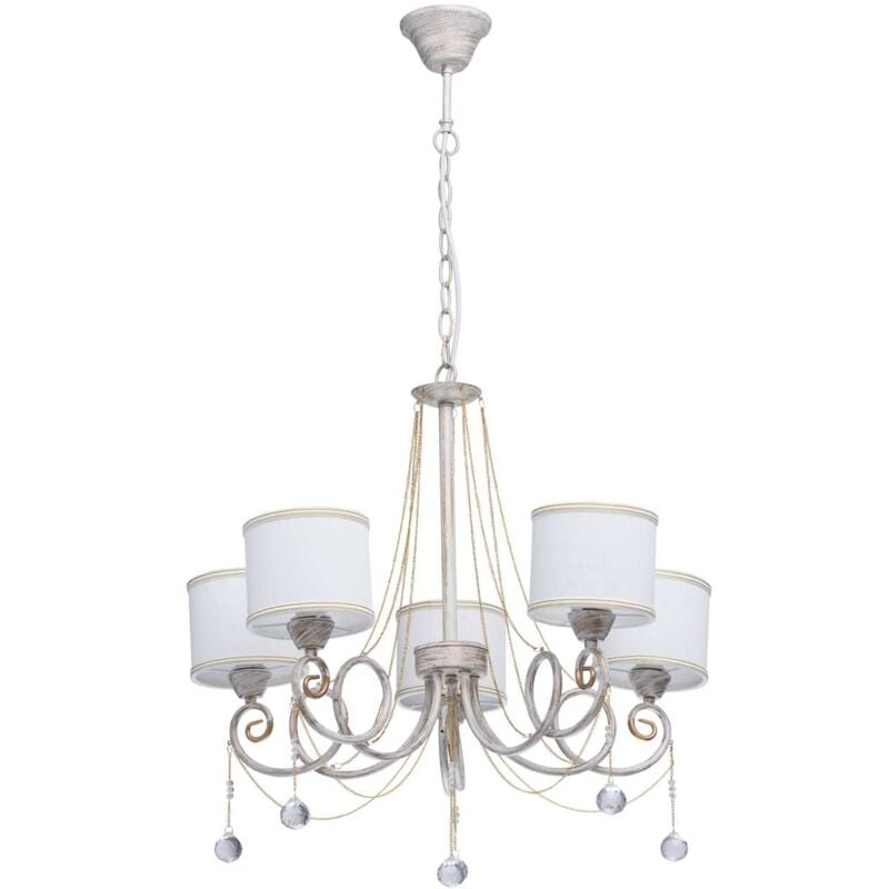 foto del prodotto elegance vitalina bianco oro colore metallo bianco colore tessuto paralume cristallo trasparente 5 40w e14 2700