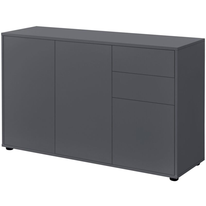 foto del prodotto elegante cassettiera pratica cassettiera con 2 cassetti 3 ante in truciolare 74 x 117 x 36 cm grigio scuro opaco 03 0005048