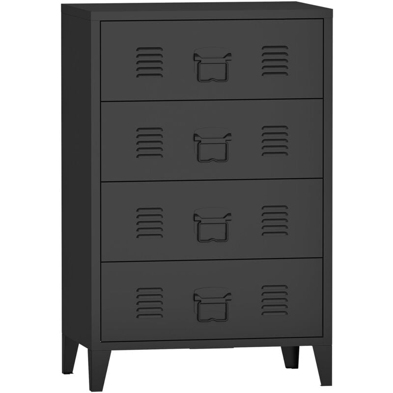 foto del prodotto elegante cassettiera pratica cassettiera in metallo con 4 cassetti in acciaio 92 x 80 x 40 cm nero