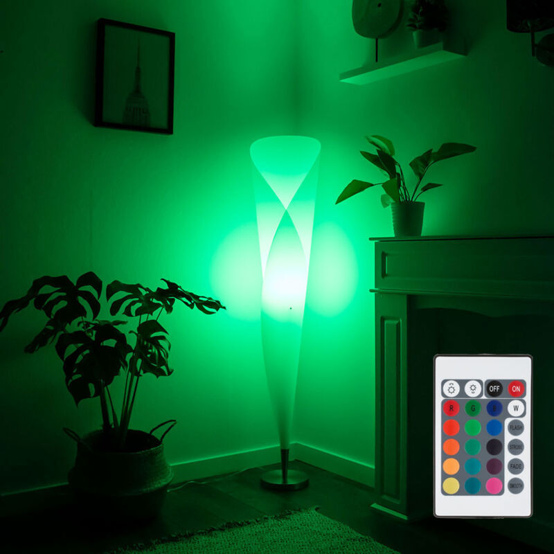 foto del prodotto elegante lampada da terra che cambia colore in un set che include una lampadina led rgb da 6 watt