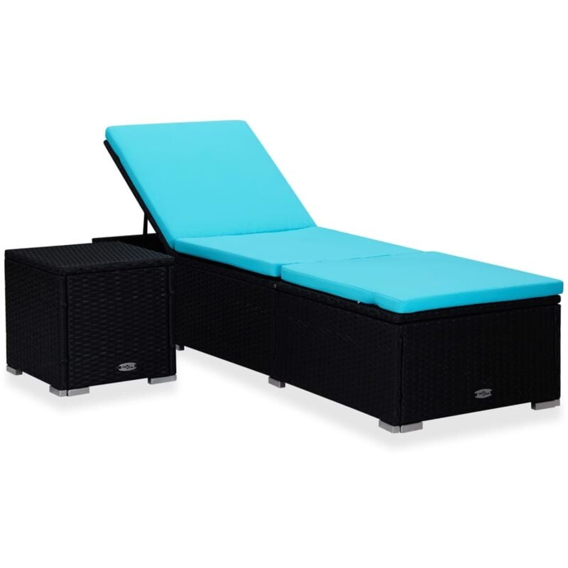 foto del prodotto elegante lettino prendisole con cuscini e tavolo laterale vari colori colore azzurro e nero