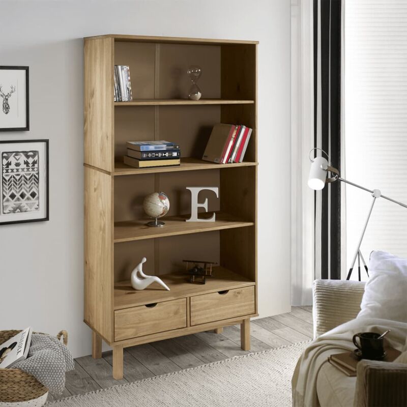 foto del prodotto elegante libreria con 2 cassetti in legno di pino disponibile in varie tonalit colore marrone