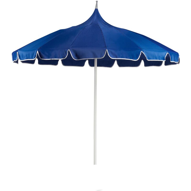 foto del prodotto elegante ombrellone da giardino 245 cm palo in alluminio bianco tessuto poliestere blu minoa