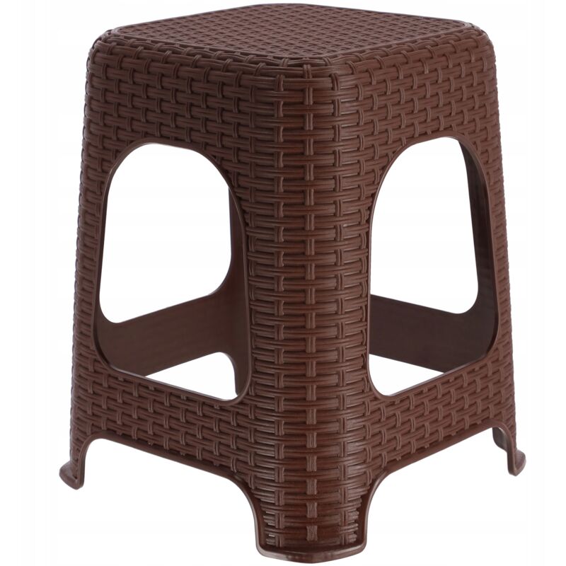 foto del prodotto elegante sgabello in plastica effetto rattan, sgabello con piedini antiscivolo per uso interno ed esterno marrone kadax