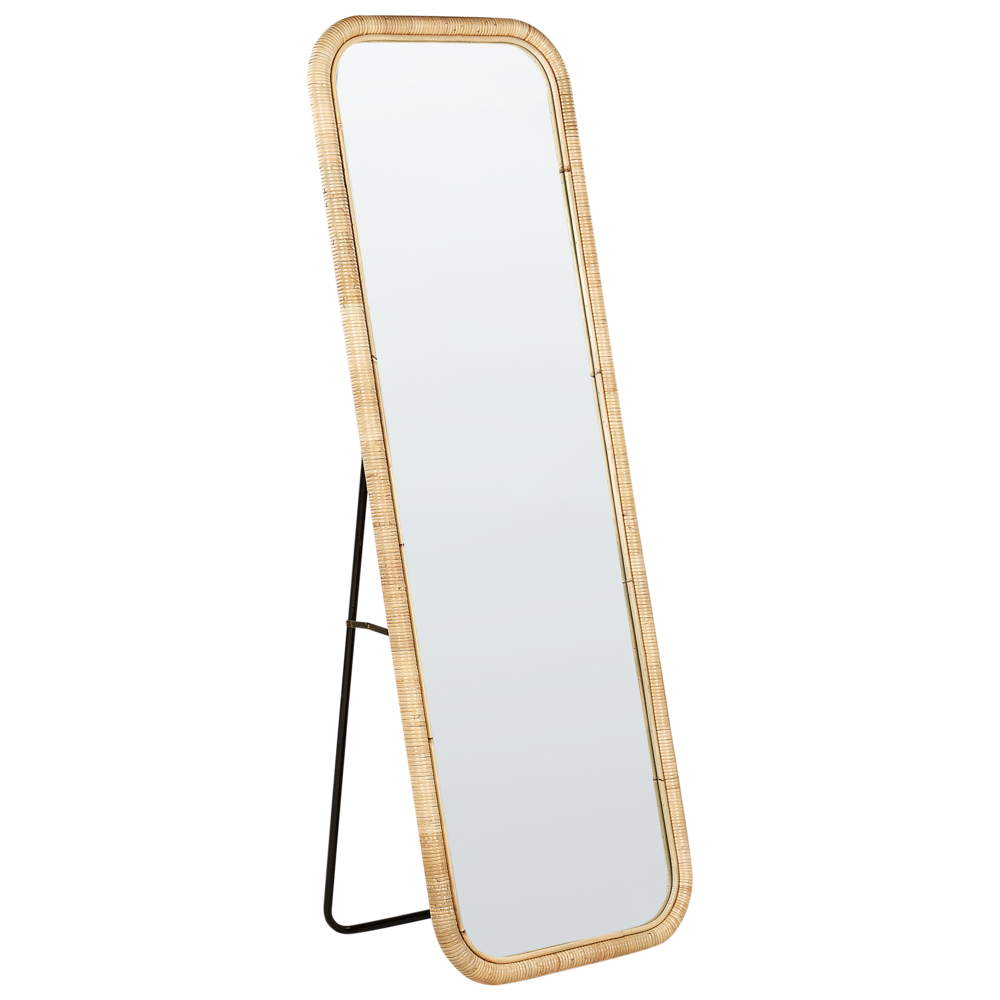 foto del prodotto elegante specchio da terra in rattan naturale 150x50 cm stile boho camera da letto