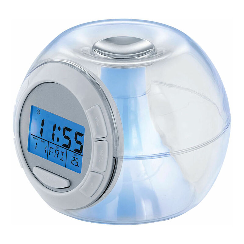 foto del prodotto elegante sveglia a led da comodino rgb orologio colore cangiante toni naturali eglo 75209