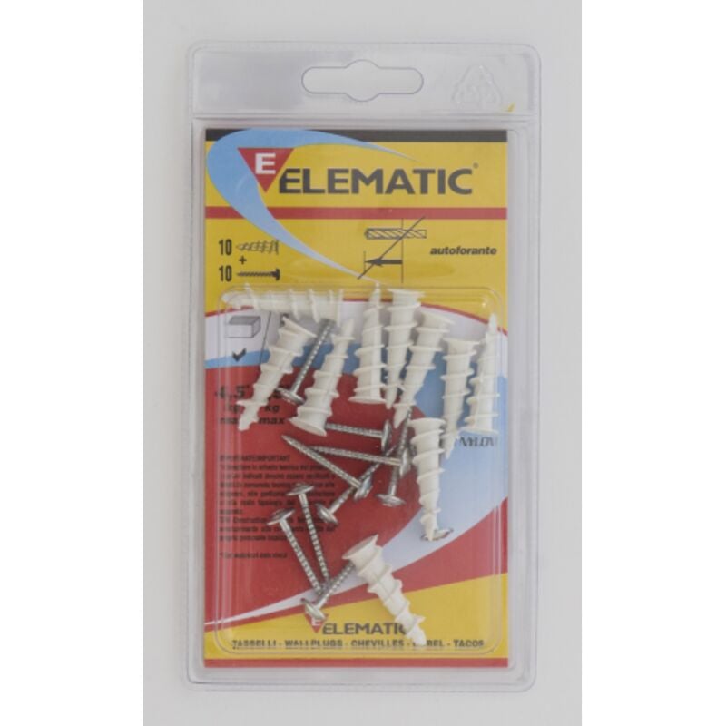 foto del prodotto elematic cf 10 pz tasselli driva in nylon con vite per cartongesso 3x25 mm
