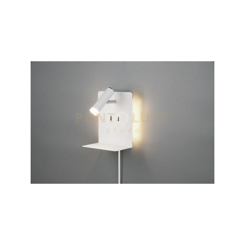 foto del prodotto element applique led 3w 220lm, 3000k 1,5w 150lm, 3000k metallo bianco retro illuminata con spot con mensola e porta usb ricarica smartphone h.20cm