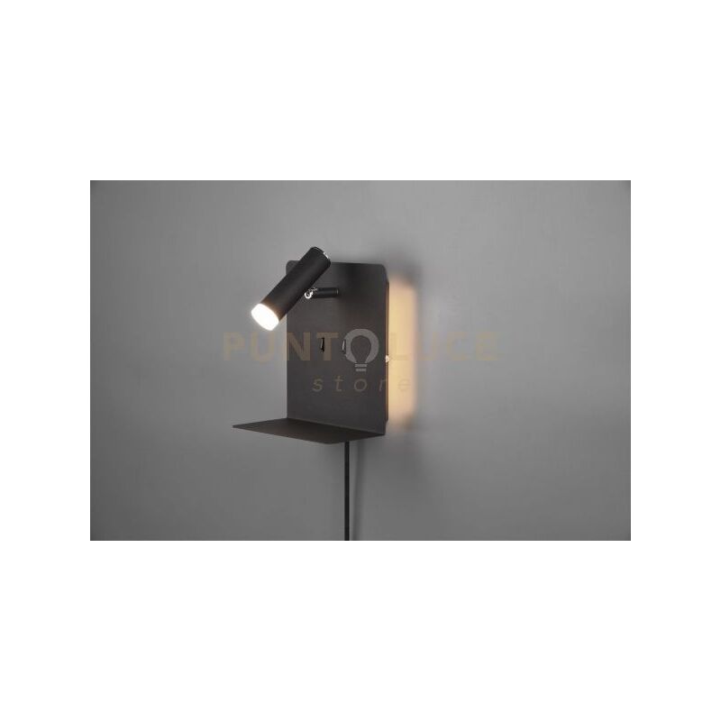 foto del prodotto element applique led 3w 220lm, 3000k- 1,5w 150lm, 3000k metallo nero retro illuminata con spot con mensola e porta usb ricarica smartphone h.20cm