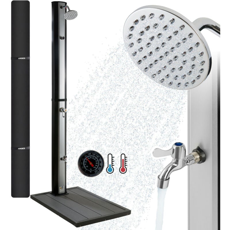 foto del prodotto elemento a pavimento e doccia solare 35 l argento nero plastica cromato incl. copertina - arebos