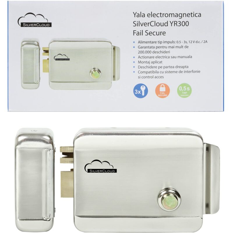 foto del prodotto elettrica serratura yr300 destrimani, 12 v, chiusura normale fail secure, acciaio inox, pulsante di sblocco, compatibile con sistemi di co, satin