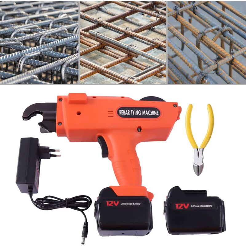 foto del prodotto elettrico, tondo per cemento armato, vincolante, macchina, 12 v, 6 25mm, acciaio, fascia, automatico, filo, morsetto, vincolante, macchina, veloce,