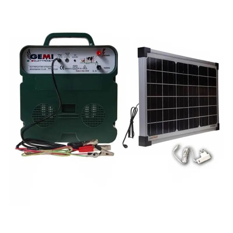 foto del prodotto elettrificatore b 12 extra forte con pannello solare doppia alimentazione 12 v a batteria 220v per recinto elettrico recinzione elettrica per