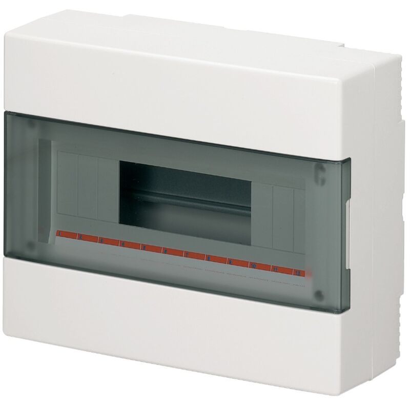 foto del prodotto elettrocanali - centralino da parete, 12 moduli, con morsettiera 6x10mm, bianco, ip40, sportello reversibile fumè ec60012be