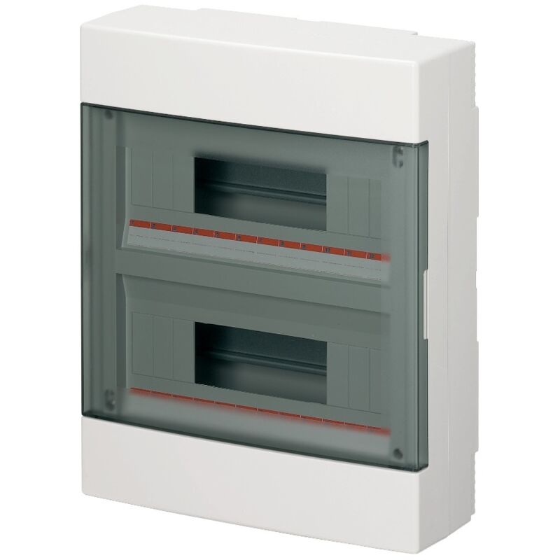 foto del prodotto elettrocanali - centralino da parete, 24 (2x12) moduli, con morsettiera 6x10mm, bianco, ip40, sportello reversibile fumè ec60024be