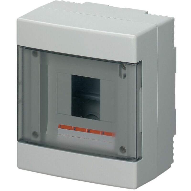 foto del prodotto elettrocanali centralino da parete, 4 moduli, con morsettiera 6x10mm, grigio, ip40, sportello reversibile fum ec60004e