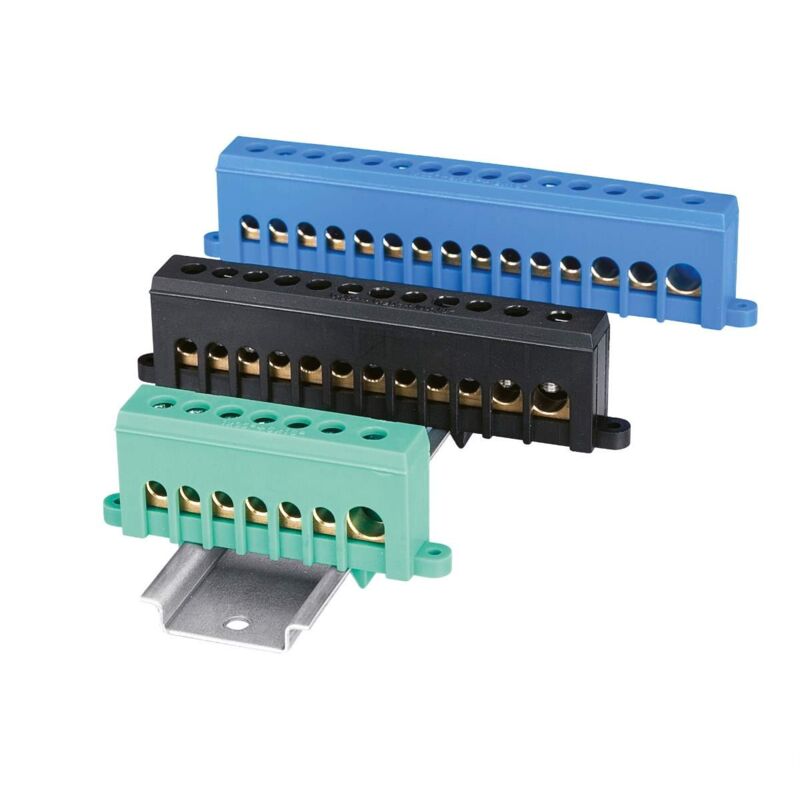 foto del prodotto elettrocanali morsettiera isolata per barra din, 12 contatti, 1x35 mm2 1x25 mm2 10x16 mm2, nero ec890057