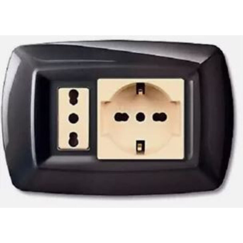 foto del prodotto elettrocanali placca schuko 1 posto in plastica nera cod. ecl2598n 