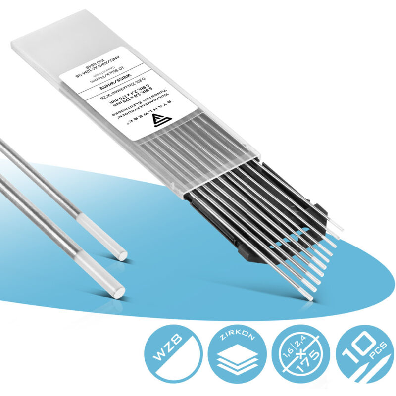 foto del prodotto elettrodi di tungsteno wz8 bianco 1,6 2,4 mm 5 ciascuno in un pratico set da 10 stahlwerk