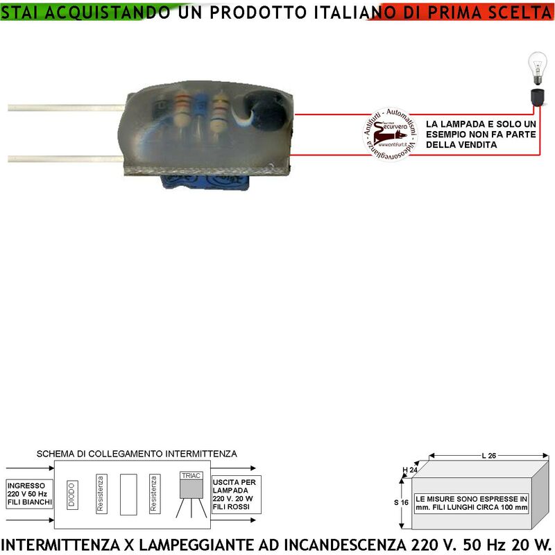 foto del prodotto elettronica ricambio per lampeggiatore o faro alimentazione 220 v 50 hz 70 cicli o lampeggi al minuto per o lampeggiante aventi lampada incandescenza