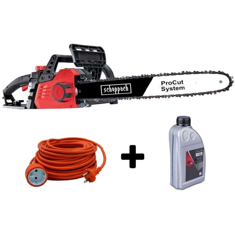 foto del prodotto elettrosega 2400w 46cm scheppach cse2600 prolunga 20 mt olio catena 1 lt
