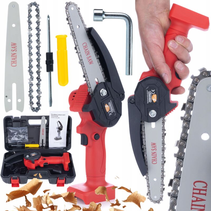 foto del prodotto elettrosega a batteria rosfix red piranha rp21v body con catena e barra da 4, serie animal
