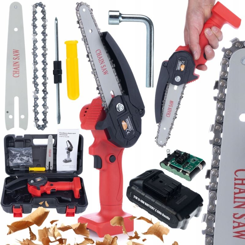 foto del prodotto elettrosega a batteria rosfix red piranha rp21v con catena e barra da 6, serie animal batteria da 2,0 ah