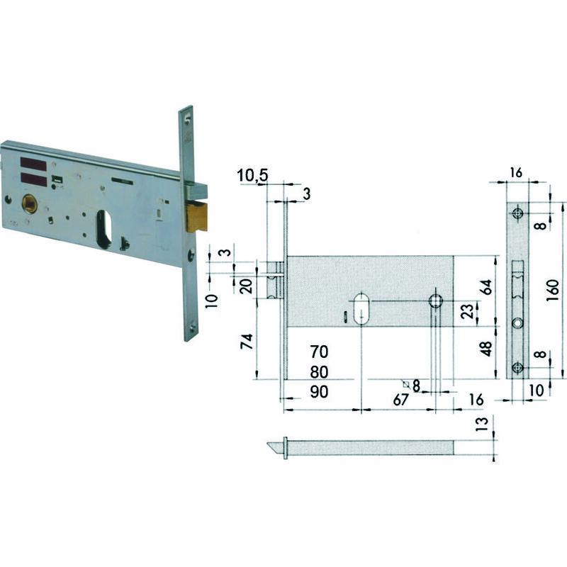 foto del prodotto elettroserratura da infilare per fasce mm.64 h 14510 mm.90 14510900 