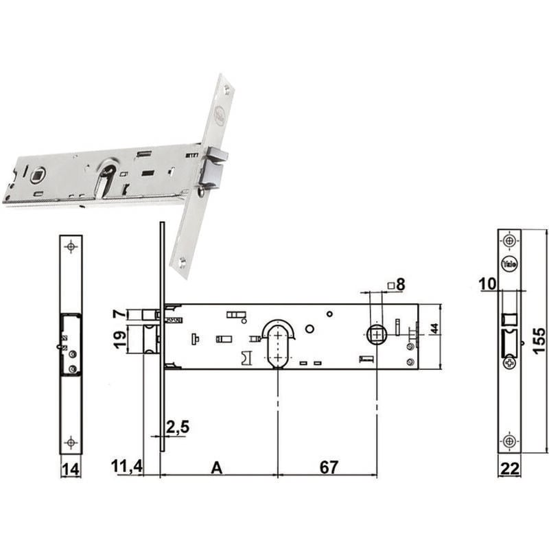 foto del prodotto elettroserratura infilare per fasce solo scrocco mm.44 h 85900 mm.70 y8590070080vne 