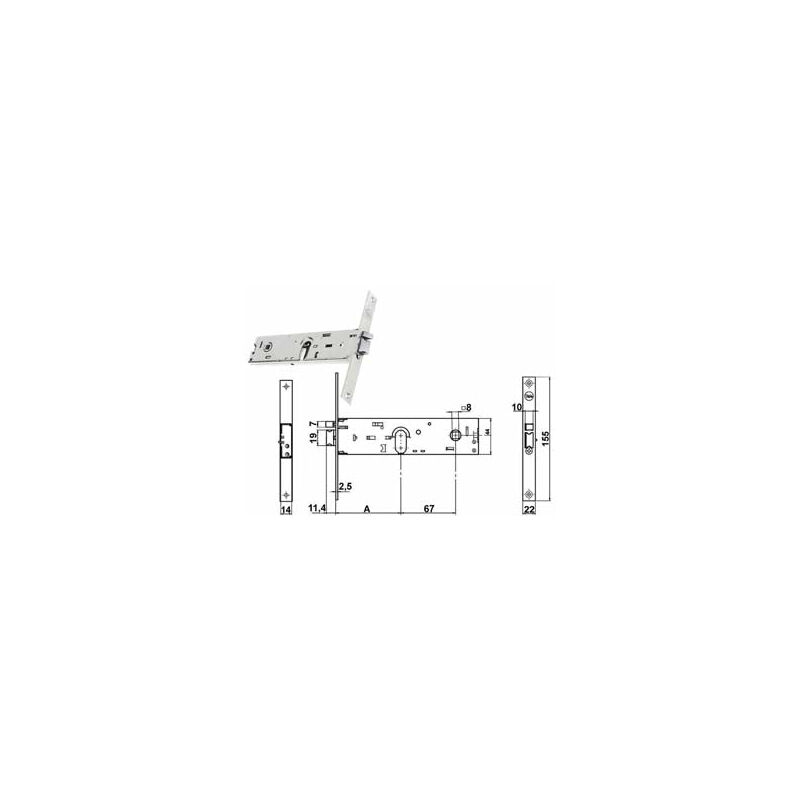 foto del prodotto elettroserratura infilare per fasce solo scrocco mm.44 h 85900 mm.80 y8590080080vne 