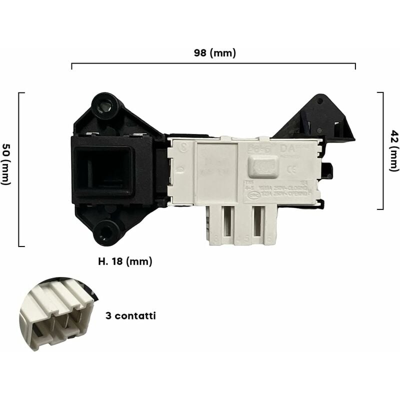 immagine 0 del prodotto elettroserratura microritardatore per lavatrice whirlpool ignis indesit ariston, numero contatti 3, dimensioni 98x50 mm , modelli compatibili awm