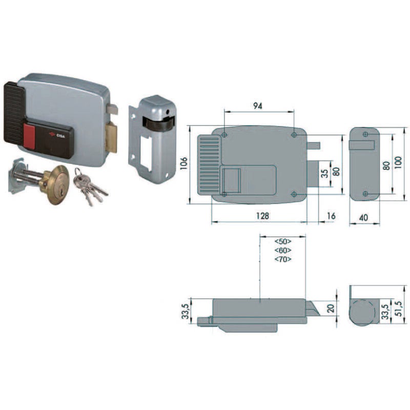 foto del prodotto elettroserratura per porte in legno con pulsante interno 11610 mm.50 sx 11610502 