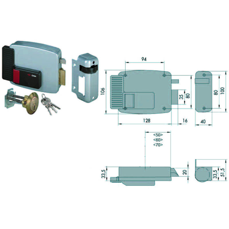 foto del prodotto elettroserratura per porte in legno con pulsante interno 11610 mm.80 dx 11610801 