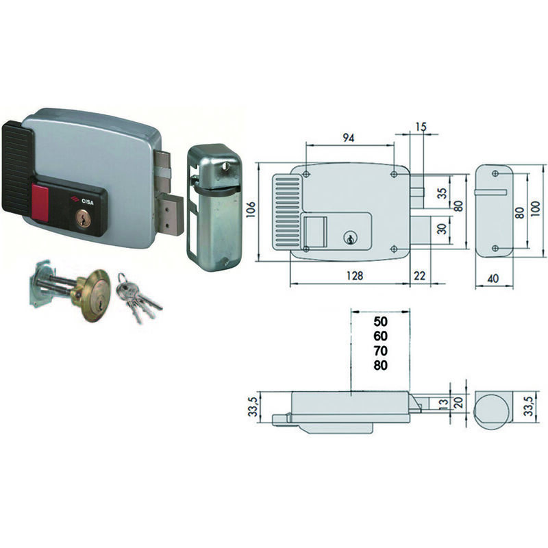 foto del prodotto elettroserratura per porte legno con pulsante interno 2 mandate 11670 mm.80 dx 11670801 