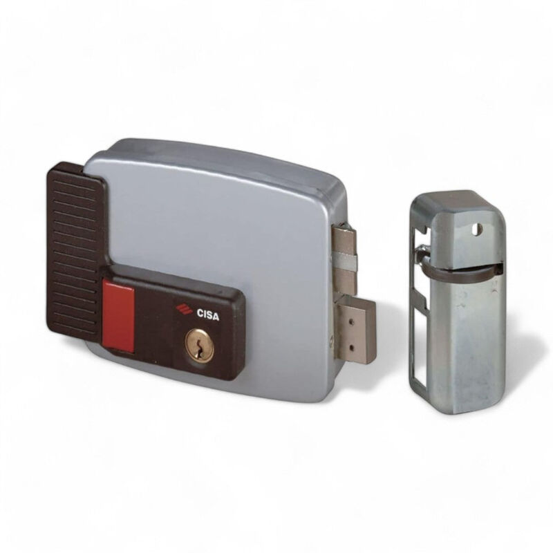 foto del prodotto elettroserratura per porte legno con pulsante interno a 2 mandate acciaio 12v scrocco autobloccante 3 chiavi 80 mm dx