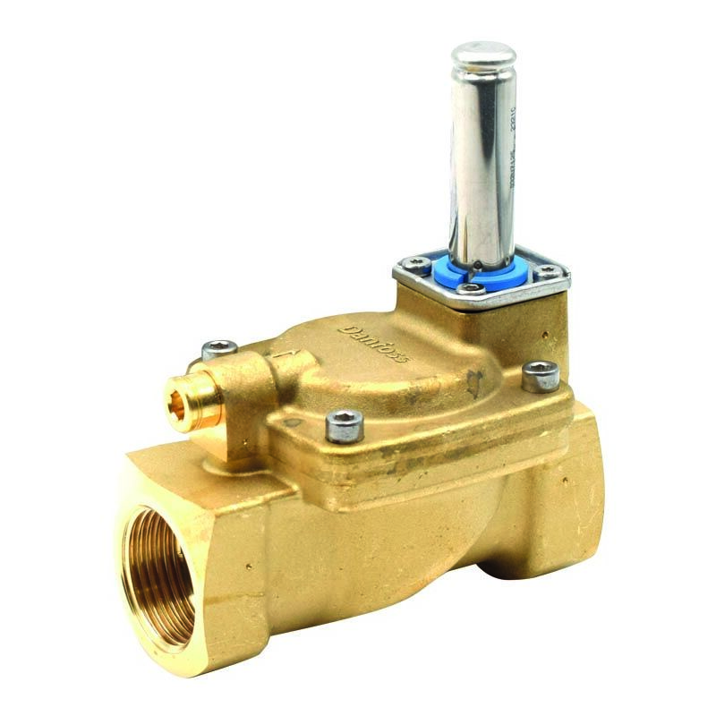 foto del prodotto elettrovalvola automatica danfoss 111775 normalmente chiusa per acqua e vapore, corpo in ottone, attacco 1'1/2