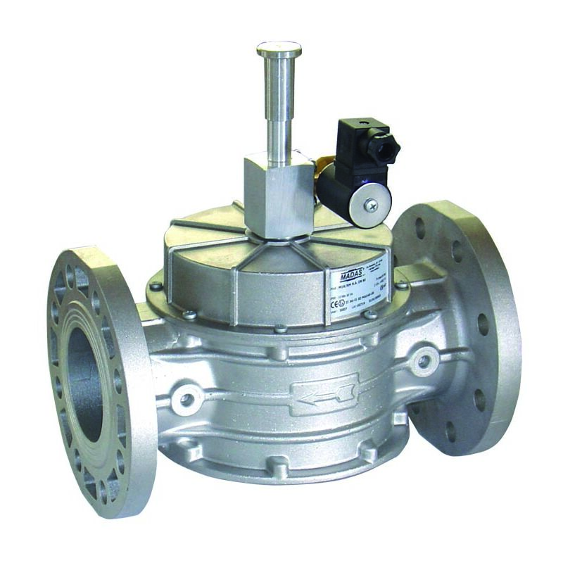 foto del prodotto elettrovalvola gas a riarmo manuale normalmente aperta 500 mbar dn80 pn16 310mm con bobina