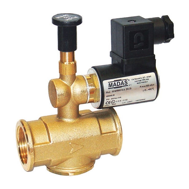 foto del prodotto elettrovalvola gas a riarmo manuale normalmente aperta ev rm na dn25- 1' ff pe 6bar m16/rmo na