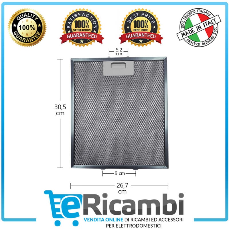 foto del prodotto elica filtro cappa cucina adattabile dimensioni 267x305x9mm lavabile in lavastoviglie, trattiene il 35 di grassi in pi prodotto universale