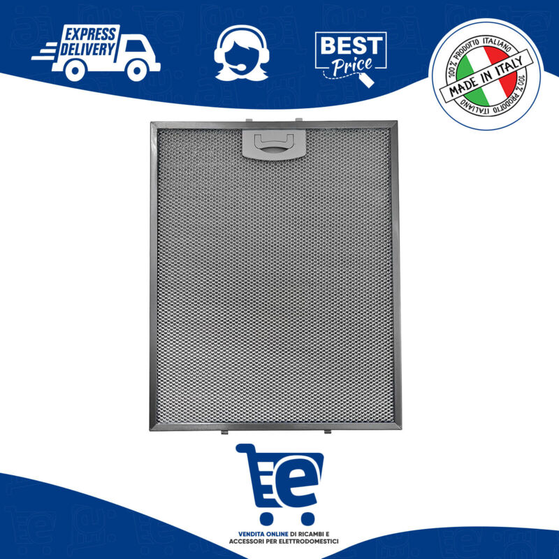 foto del prodotto elica filtro metallico per cappa compatibile con tecnowind amica, dimensioni 257x318 mm , high performance filter, pratica maniglia di sgancio a