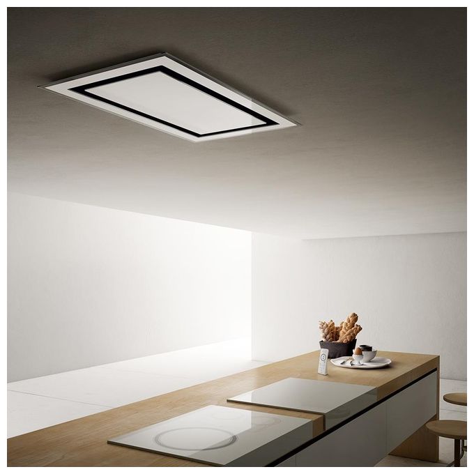 foto del prodotto elica prf0098000 etoile 60x1000 ap wh gl f cappa a soffitto filtrante 100 cm, 475 m h, classe b, 60 db, telecomando, 3 velocita intensiva, filtro antigrasso in alluminio filtro carbone, illuminazione led 2x10 w, vetro bianco e acciaio inox