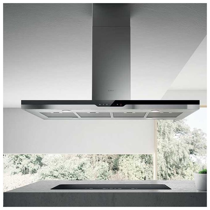 foto del prodotto elica prf0110535 top sense island ixbl-f-120 cappa a isola aspirante 120 cm, 700 m -h, classe a, 64 db, comandi touch, 3 velocita' intensiva, filtro antigrasso in alluminio, illuminazione led, acciaio inox e vetro nero