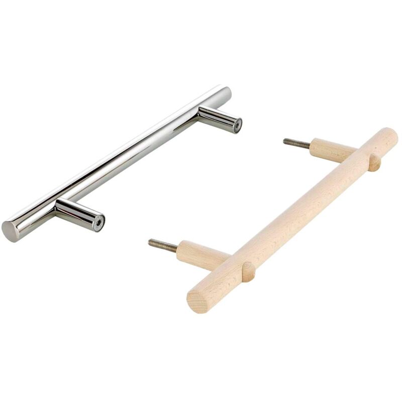 foto del prodotto eliga set di maniglie per porta, in acciaio inox e legno