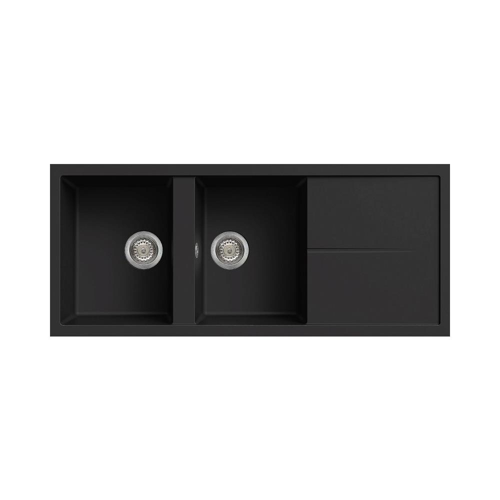 foto del prodotto elleci lavello unico 500 granitek 116x51 cm 2 vasche con gocciolatoio colore nero 40