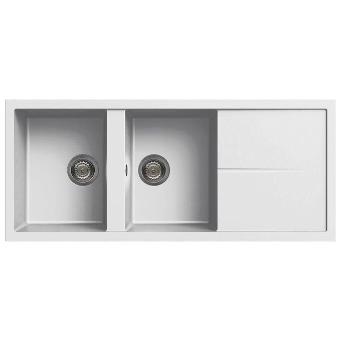 foto del prodotto elleci lgu50068 unico 500 lavello granitek gocciolatoio reversibile 2 vasche 116 cm bianco